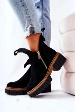 Botki Ocieplane Z Wycięciem Na Suwak Czarne Cadence