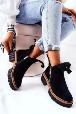 Botki Ocieplane Z Wycięciem Na Suwak Czarne Cadence