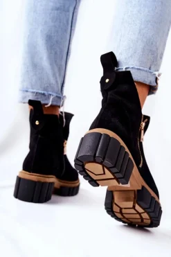 Botki Ocieplane Z Wycięciem Na Suwak Czarne Cadence