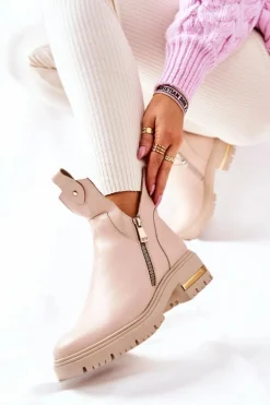 Botki Ocieplane Z Wycięciem Beżowe Crolisia