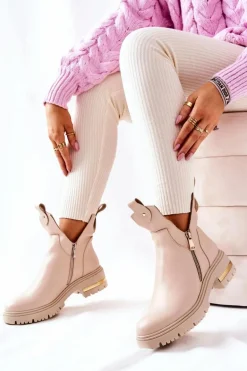 Botki Ocieplane Z Wycięciem Beżowe Crolisia