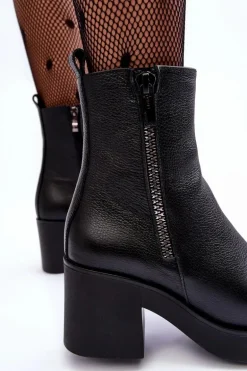 Botki Skórzane Na Masywnym Obcasie Z Suwakami Czarne Lemar Littosa