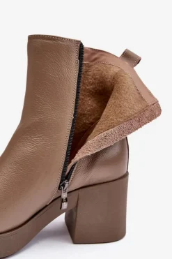Botki Skórzane Na Masywnym Obcasie Z Suwakami Ciemnobeżowe Lemar Littosa