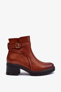 Botki Skórzane Na Niskim Obcasie Brązowe Irinaela