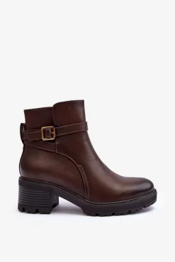 Botki Skórzane Na Niskim Obcasie Ciemnobrązowe Irinaela