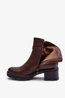 Botki Skórzane Na Niskim Obcasie Ciemnobrązowe Irinaela