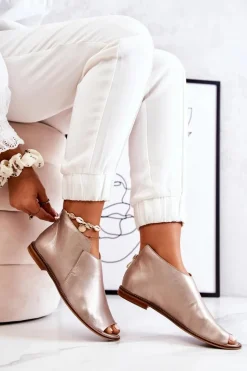 Botki Skórzane Na Obcasie Laura Messi Złote 2324