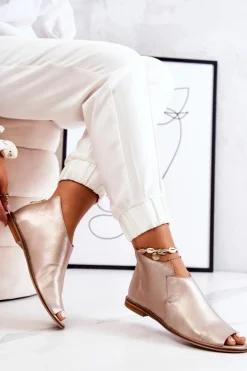 Botki Skórzane Na Obcasie Laura Messi Złote 2324