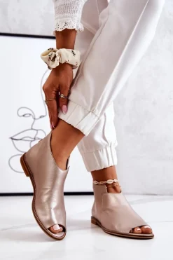 Botki Skórzane Na Obcasie Laura Messi Złote 2324