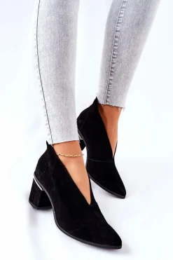 Botki Skórzane Na Obcasie Laura Messi Czarne 2344