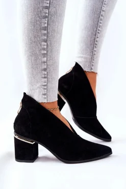 Botki Skórzane Na Obcasie Laura Messi Czarne 2344