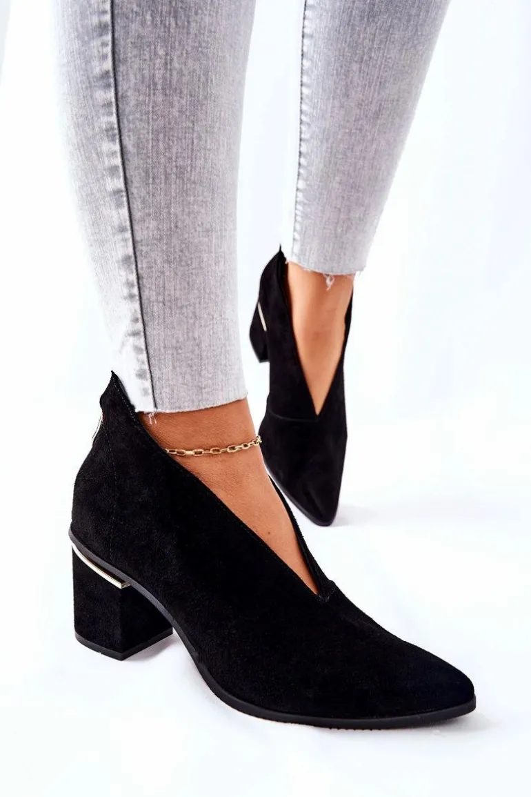 Botki Skórzane Na Obcasie Laura Messi Czarne 2344