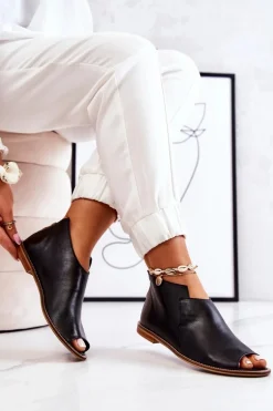 Botki Skórzane Na Obcasie Laura Messi Czarne 2324