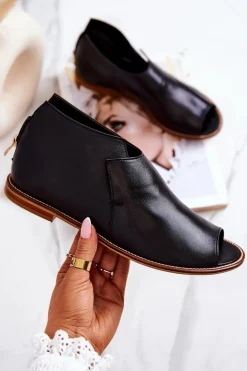 Botki Skórzane Na Obcasie Laura Messi Czarne 2324