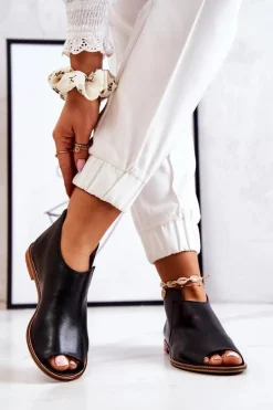 Botki Skórzane Na Obcasie Laura Messi Czarne 2324