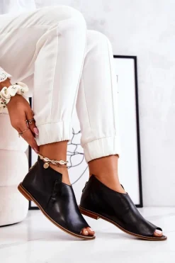 Botki Skórzane Na Obcasie Laura Messi Czarne 2324