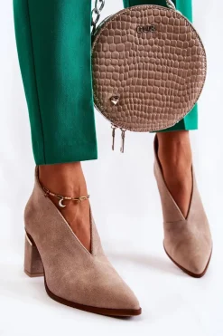 Botki Skórzane Na Obcasie Laura Messi Jasnobeżowe 2344