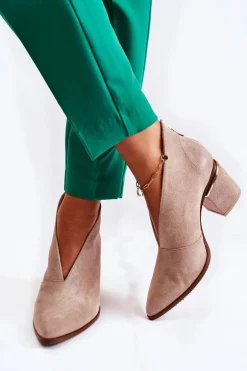 Botki Skórzane Na Obcasie Laura Messi Jasnobeżowe 2344