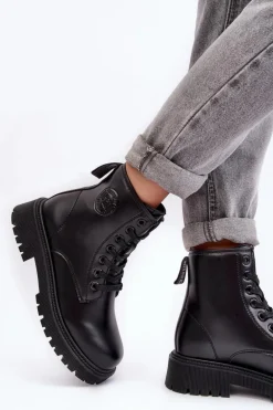 Botki Skórzane Sznurowane Czarne Big Star MM274375