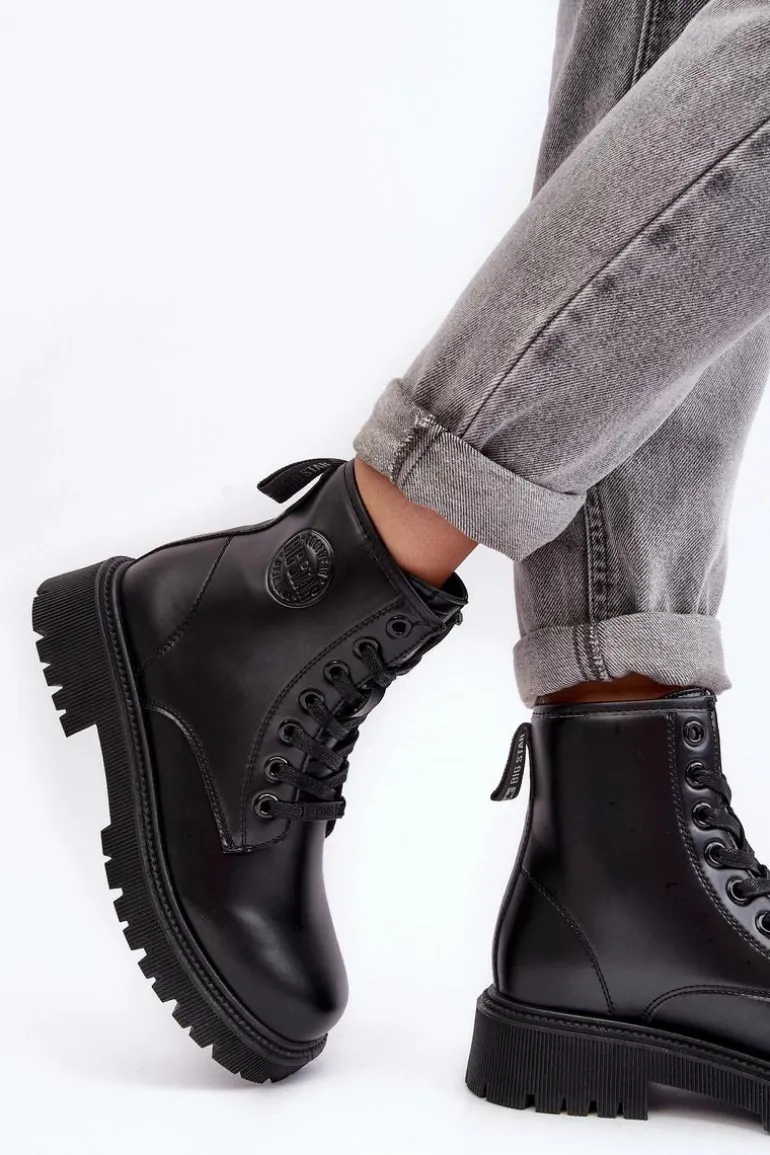 Botki Skórzane Sznurowane Czarne Big Star MM274375
