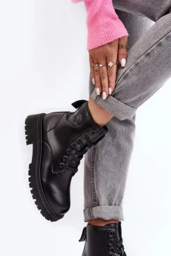 Botki Skórzane Sznurowane Czarne Big Star MM274375