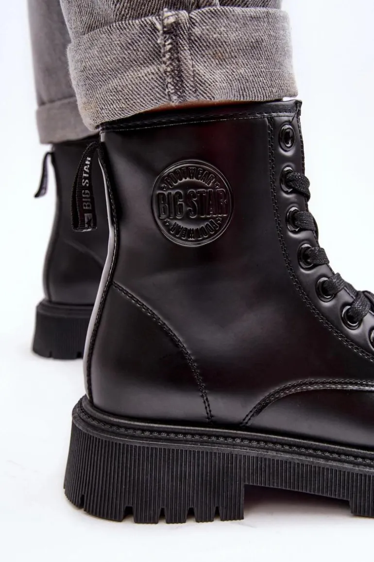 Botki Skórzane Sznurowane Czarne Big Star MM274375