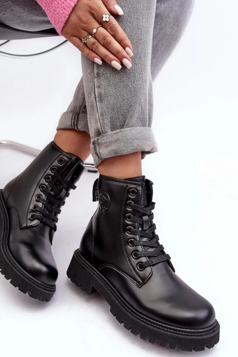 Botki Skórzane Sznurowane Czarne Big Star MM274375