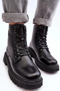 Botki Skórzane Sznurowane Czarne Big Star MM274375