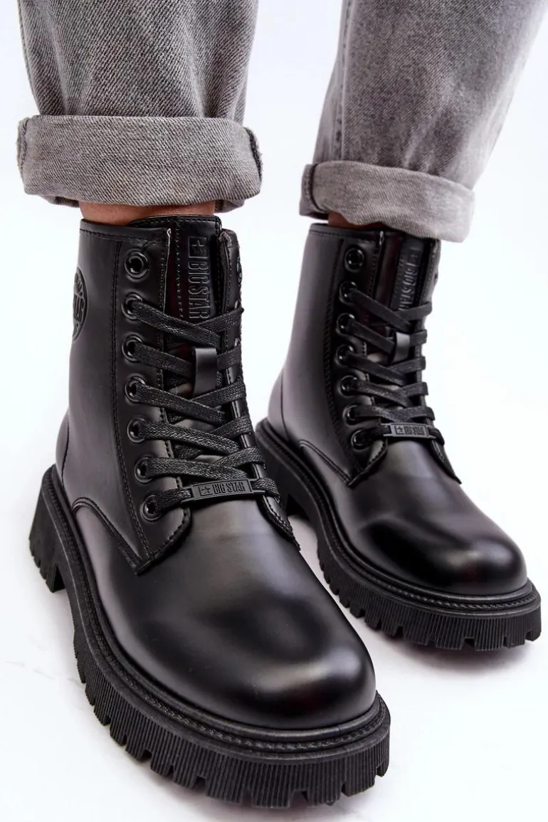 Botki Skórzane Sznurowane Czarne Big Star MM274375