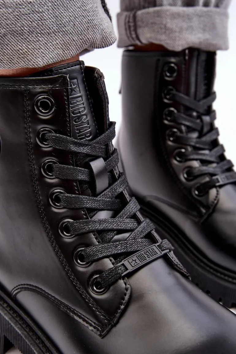 Botki Skórzane Sznurowane Czarne Big Star MM274375