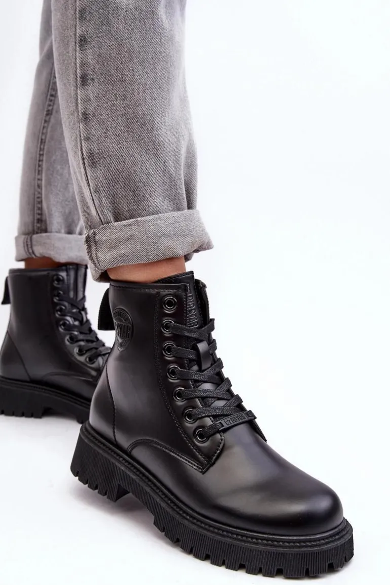 Botki Skórzane Sznurowane Czarne Big Star MM274375