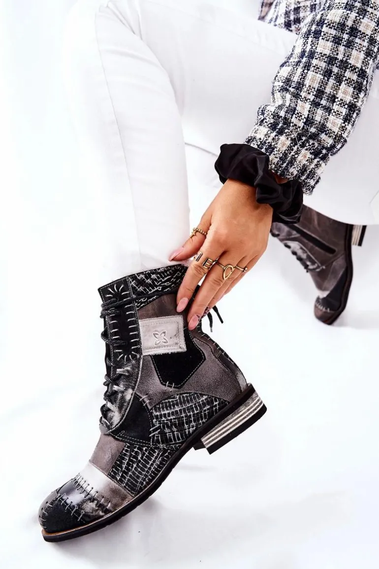 Botki Skórzane Sztyblety Maciejka Szare 05095-03