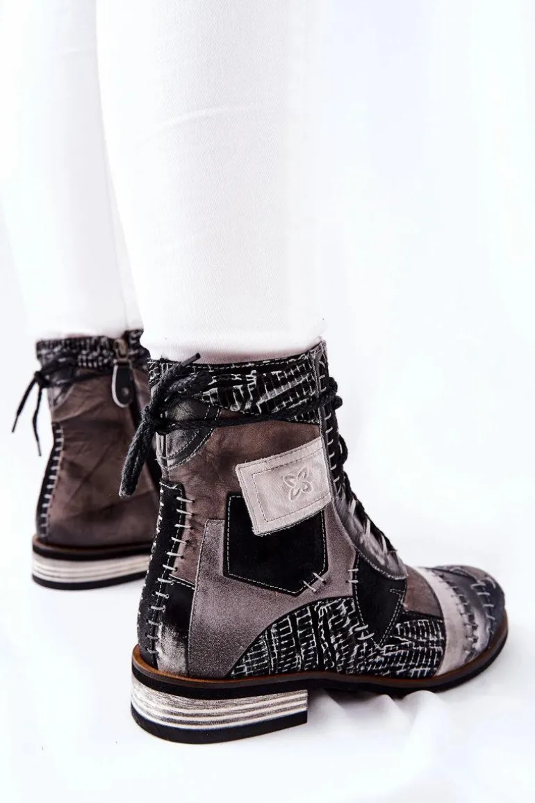 Botki Skórzane Sztyblety Maciejka Szare 05095-03