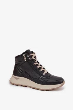 Botki Sportowe Damskie Na Platformie Z Naturalnej Skóry Zazoo Z1239 Czarne