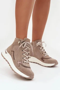 Botki Sportowe Damskie Na Platformie Z Naturalnego Zamszu Zazoo Z1239 Beżowe