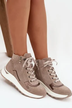 Botki Sportowe Damskie Na Platformie Z Naturalnego Zamszu Zazoo Z1239 Beżowe