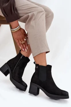 Botki Sztyblety Damskie Na Obcasie Ocieplane Czarne Zelia