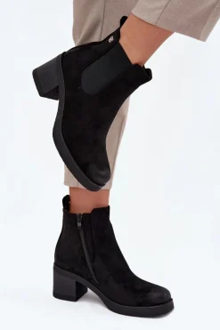 Botki Sztyblety Damskie Na Obcasie Ocieplane Czarne Zelia