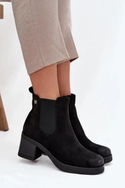 Botki Sztyblety Damskie Na Obcasie Ocieplane Czarne Zelia