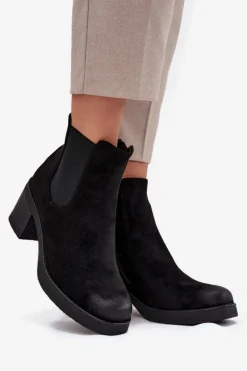 Botki Sztyblety Damskie Na Obcasie Ocieplane Czarne Zelia