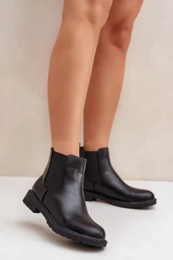 Botki Sztyblety Damskie Na Płaskim Obcasie Czarne Selanna
