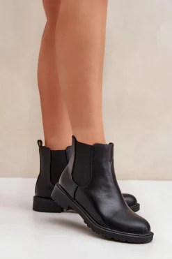 Botki Sztyblety Damskie Na Płaskim Obcasie Czarne Selanna