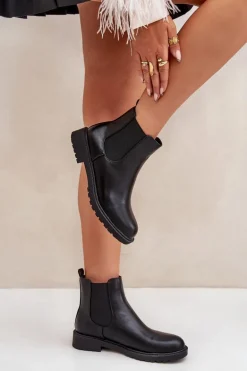 Botki Sztyblety Damskie Na Płaskim Obcasie Czarne Selanna