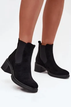 Botki Sztyblety Damskie Na Klocku Czarne Luvina