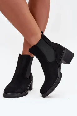 Botki Sztyblety Damskie Na Klocku Czarne Luvina