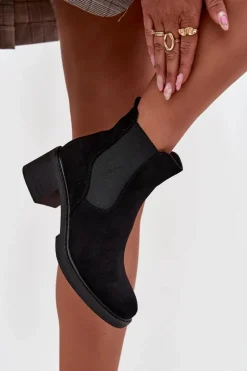Botki Sztyblety Damskie Na Klocku Czarne Luvina