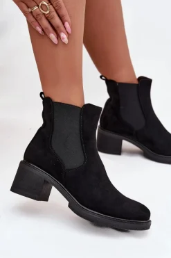 Botki Sztyblety Damskie Na Klocku Czarne Luvina