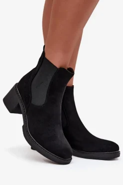 Botki Sztyblety Damskie Na Klocku Czarne Luvina