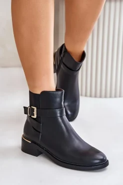 Botki Sztyblety Damskie Na Niskim Obcasie Ocieplane Czarne Zinlora