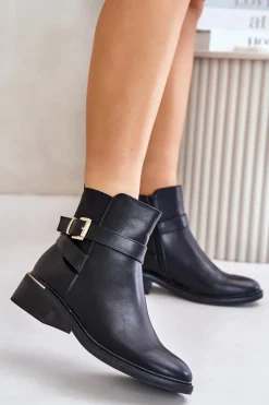 Botki Sztyblety Damskie Na Niskim Obcasie Ocieplane Czarne Zinlora